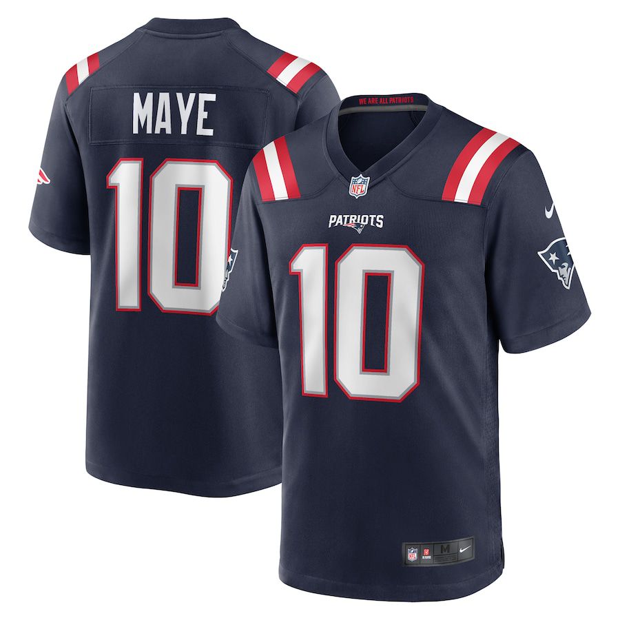 Men New England Patriots 10 Drake Maye Nike Navy 2024 NFL Draft First Round Pick Player Game Jersey